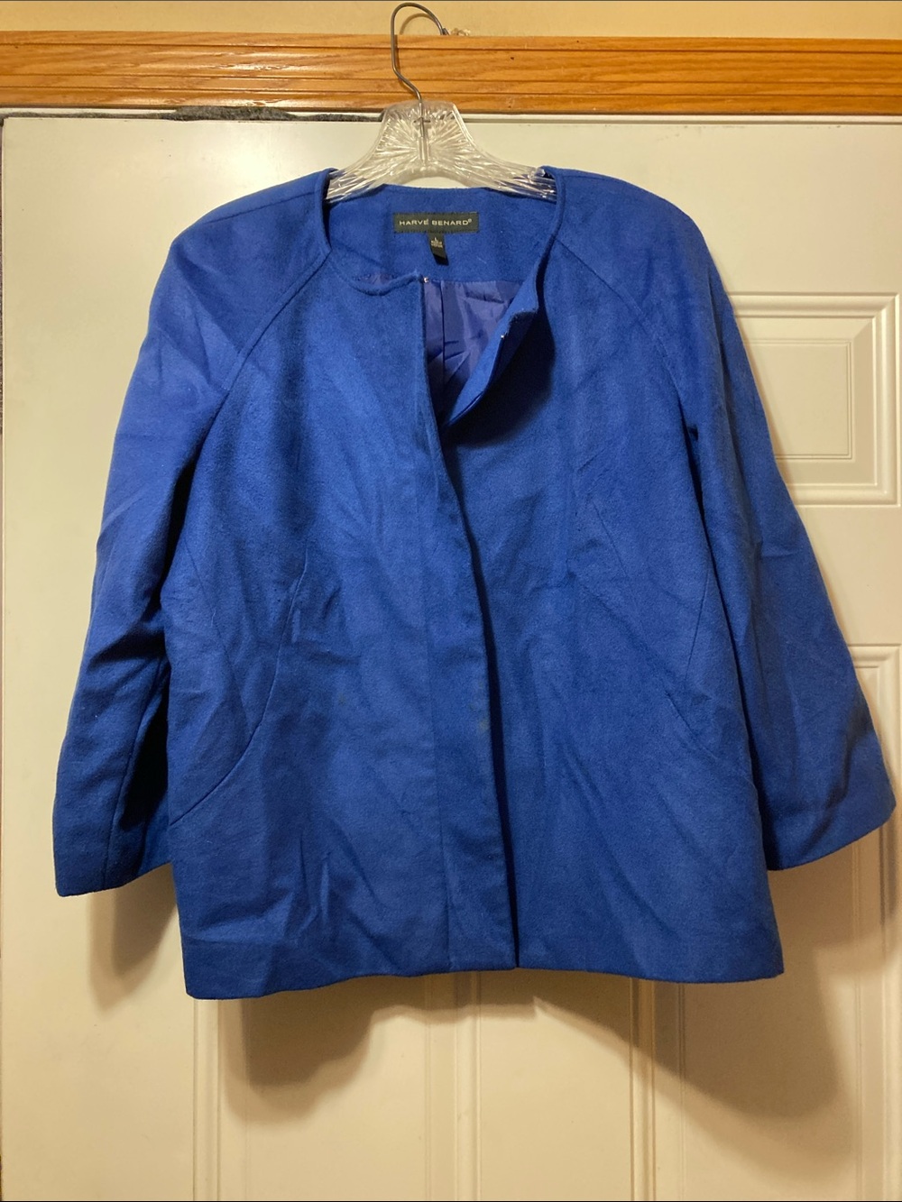 Harve Bernard Cobalt Blueโ Open-Front Collarless Jacket